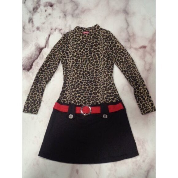 NWOT Pinky girls youth medium 10/12 black/leopard print Boutique dress - Picture 1 of 4